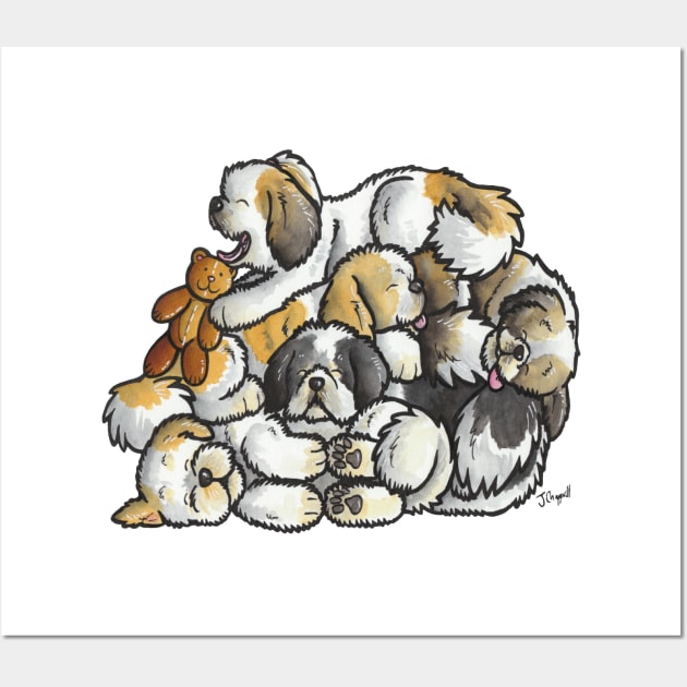 Shih Tzu sleeping pile Wall Art by animalartbyjess